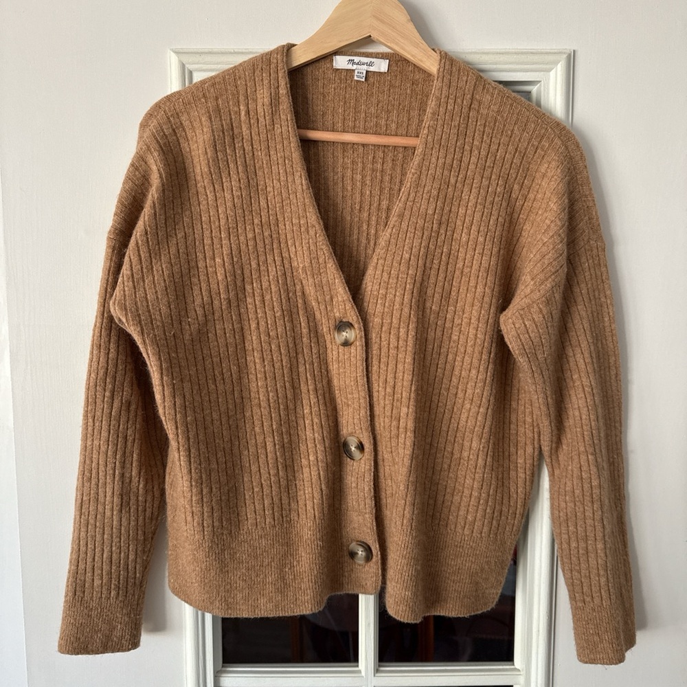 Madewell Women's Camel Ribbed Wool Alpaca Blend Cardigan